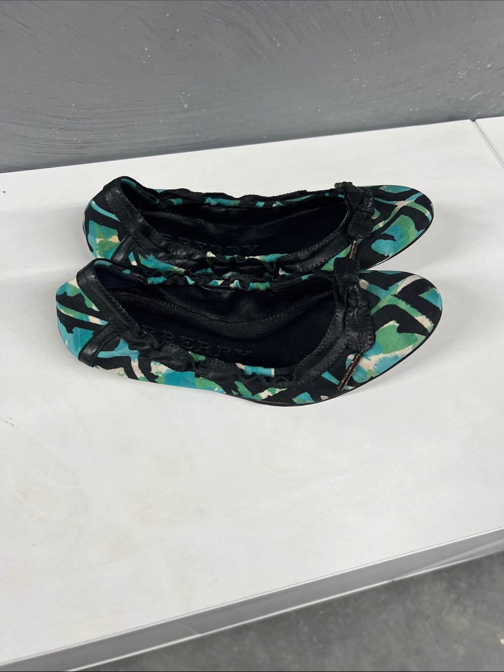 Burberry Ballerina Flats in Teal and Black